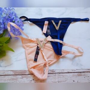 Bundle of 2 Victoria's Secret V Rhinestones Thong in Pink & Blue!